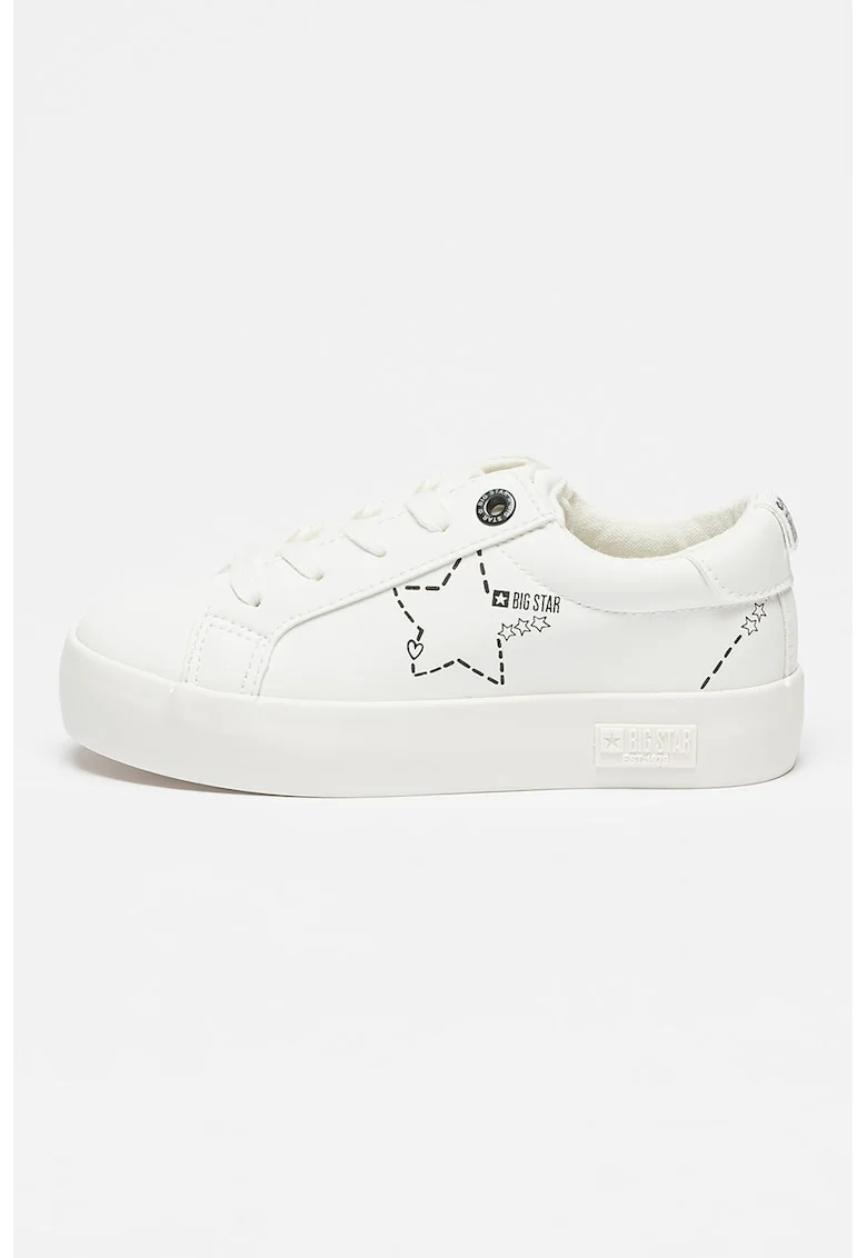 Pantofi sport din piele ecologica cu varf rotund, Alb