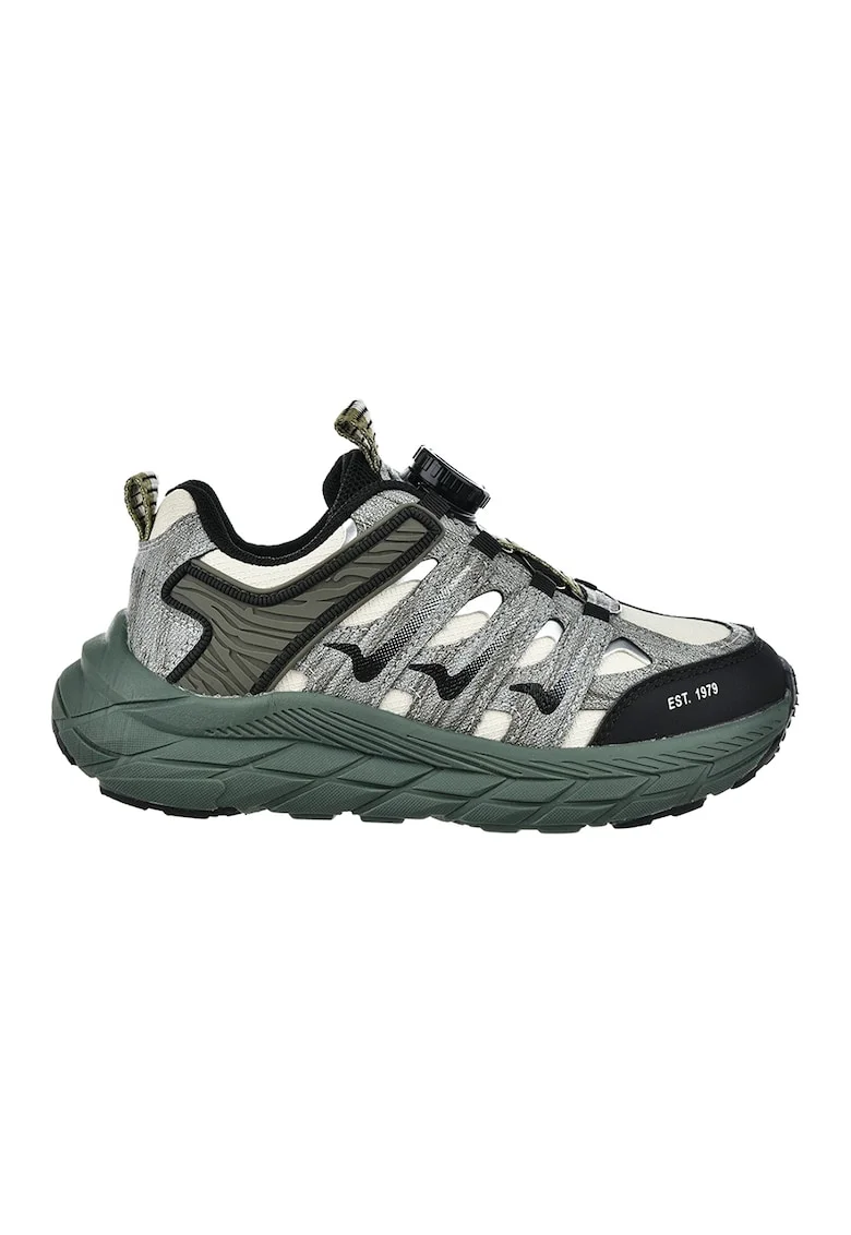 Pantofi sport cu logo si sireturi, Alb/Gri