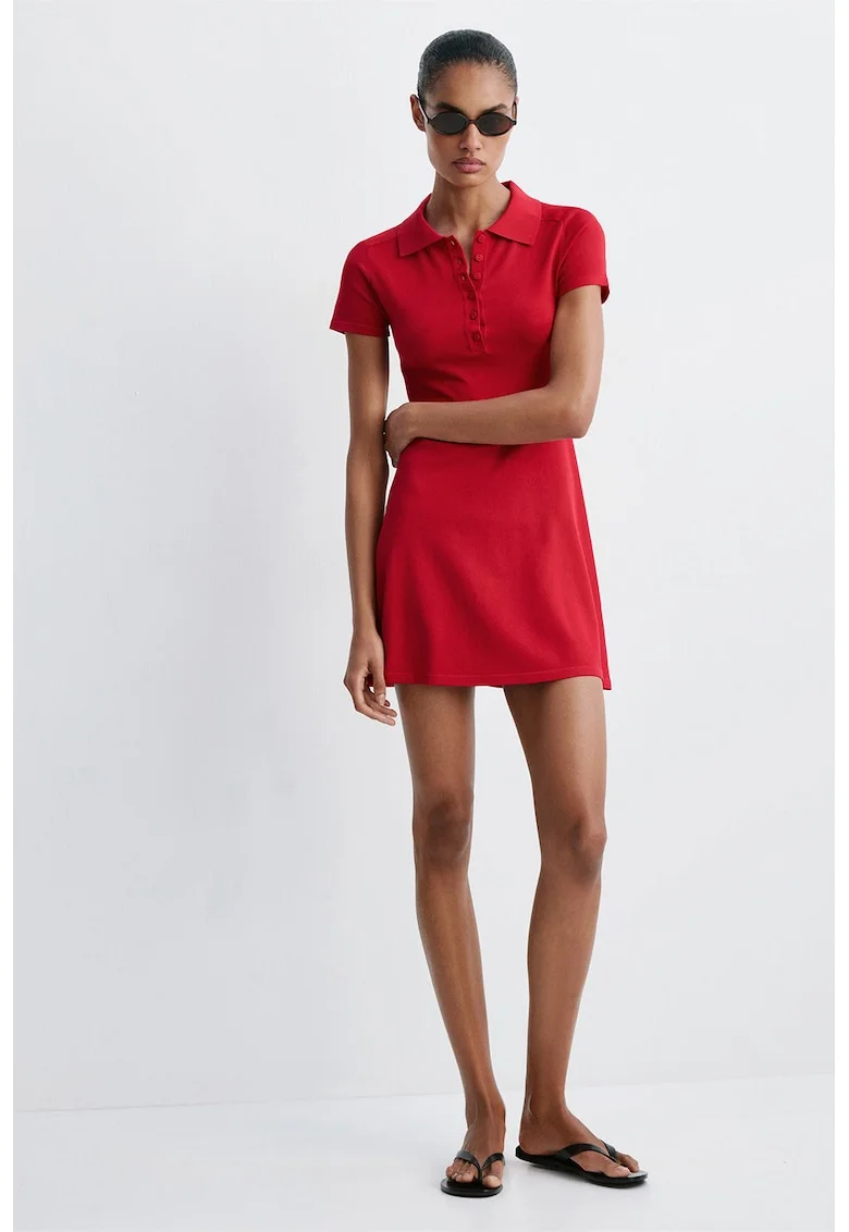 Rochie scurta cu guler polo, Rosu