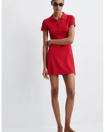 Rochie scurta cu guler polo, Rosu
