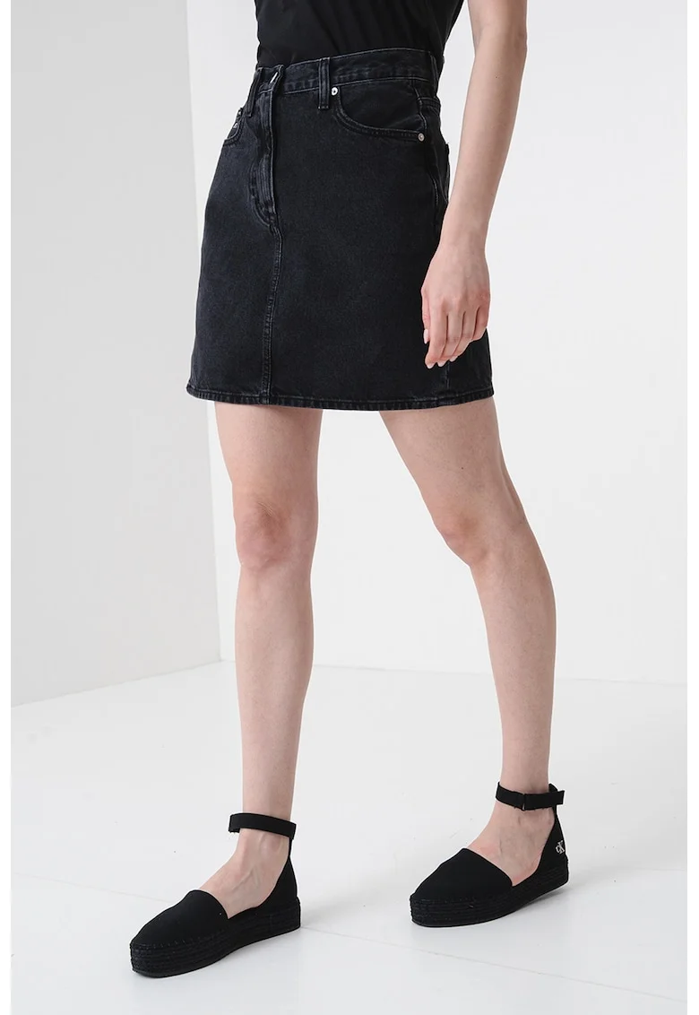 Fusta din denim cu croiala dreapta, Negru stins