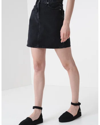 Fusta din denim cu croiala dreapta, Negru stins