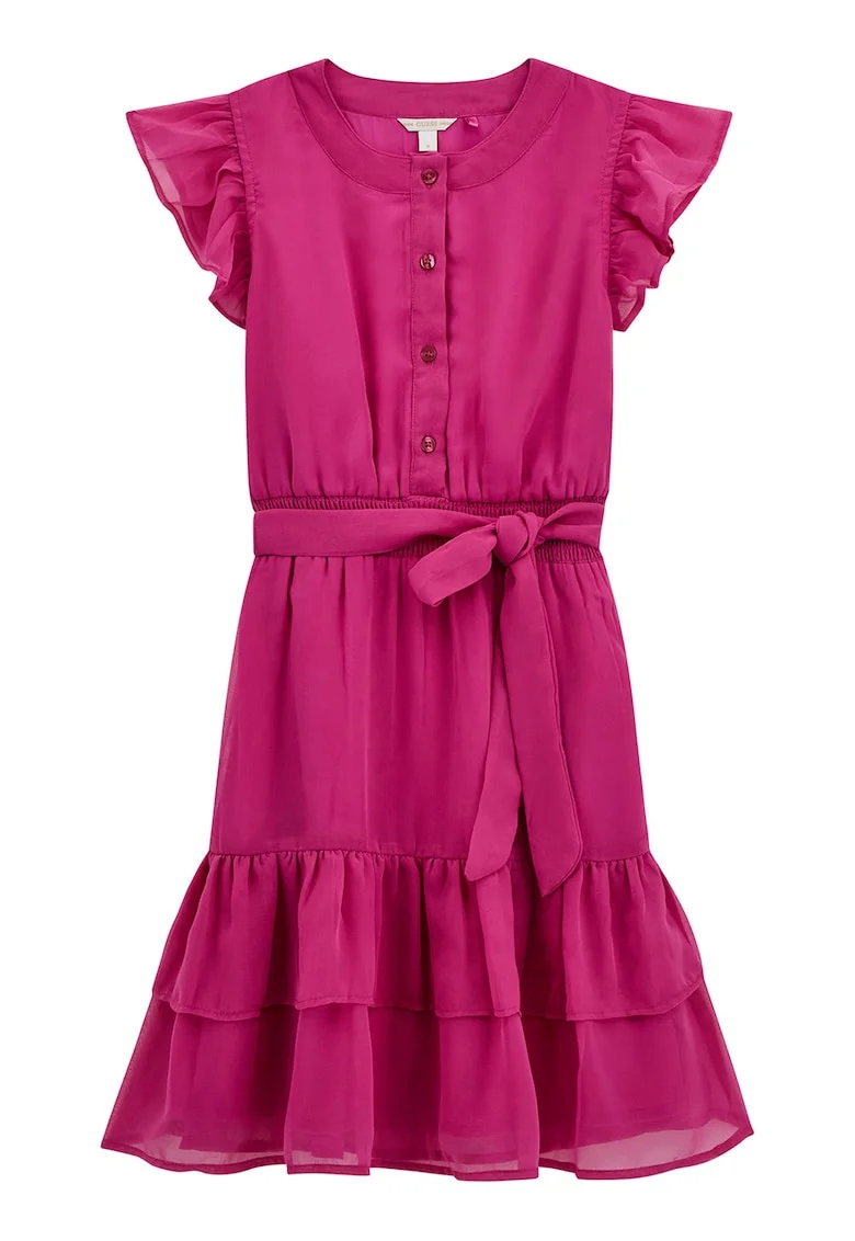 Rochie fara maneci cu volane, Roz inchis