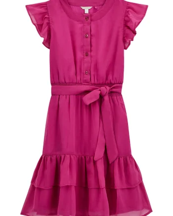 Rochie fara maneci cu volane, Roz inchis