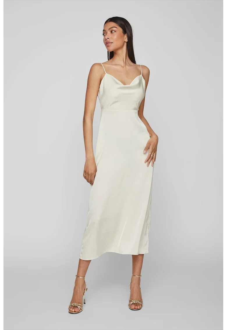 Rochie-furou cu aspect de satin, Alb fildes