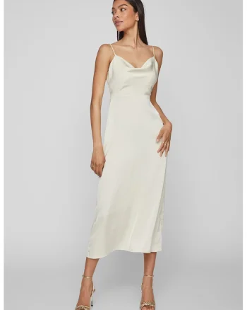Rochie-furou cu aspect de satin, Alb fildes