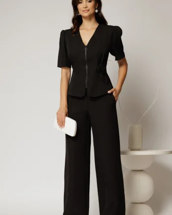 Pantaloni dama negri cu croi drept si inchidere cu nasturi