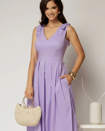 Rochie DY Fashion scurta lila din poplin cu funde pe umeri