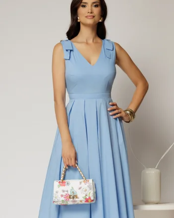 Rochie DY Fashion scurta bleu din poplin cu funde pe umeri