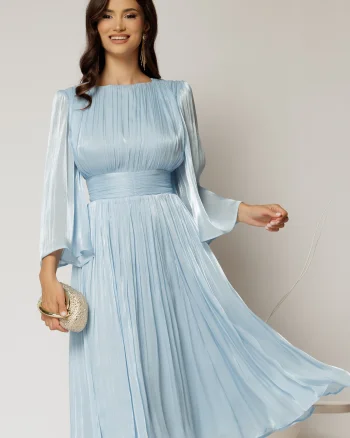 Rochie DY Fashion midi bleu din voal peliculizat cu maneci ample