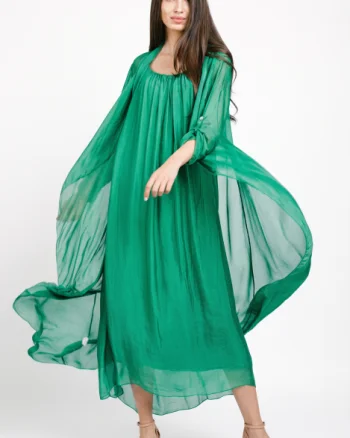 Compleu cu rochie si blazer din matase si vascoza, verde smarald