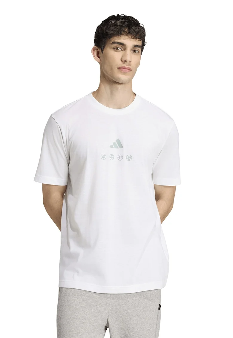 Tricou cu decolteu la baza gatului si imprimeu pe partea din spate, Negru stins/Gri cenusiu/Alb optic