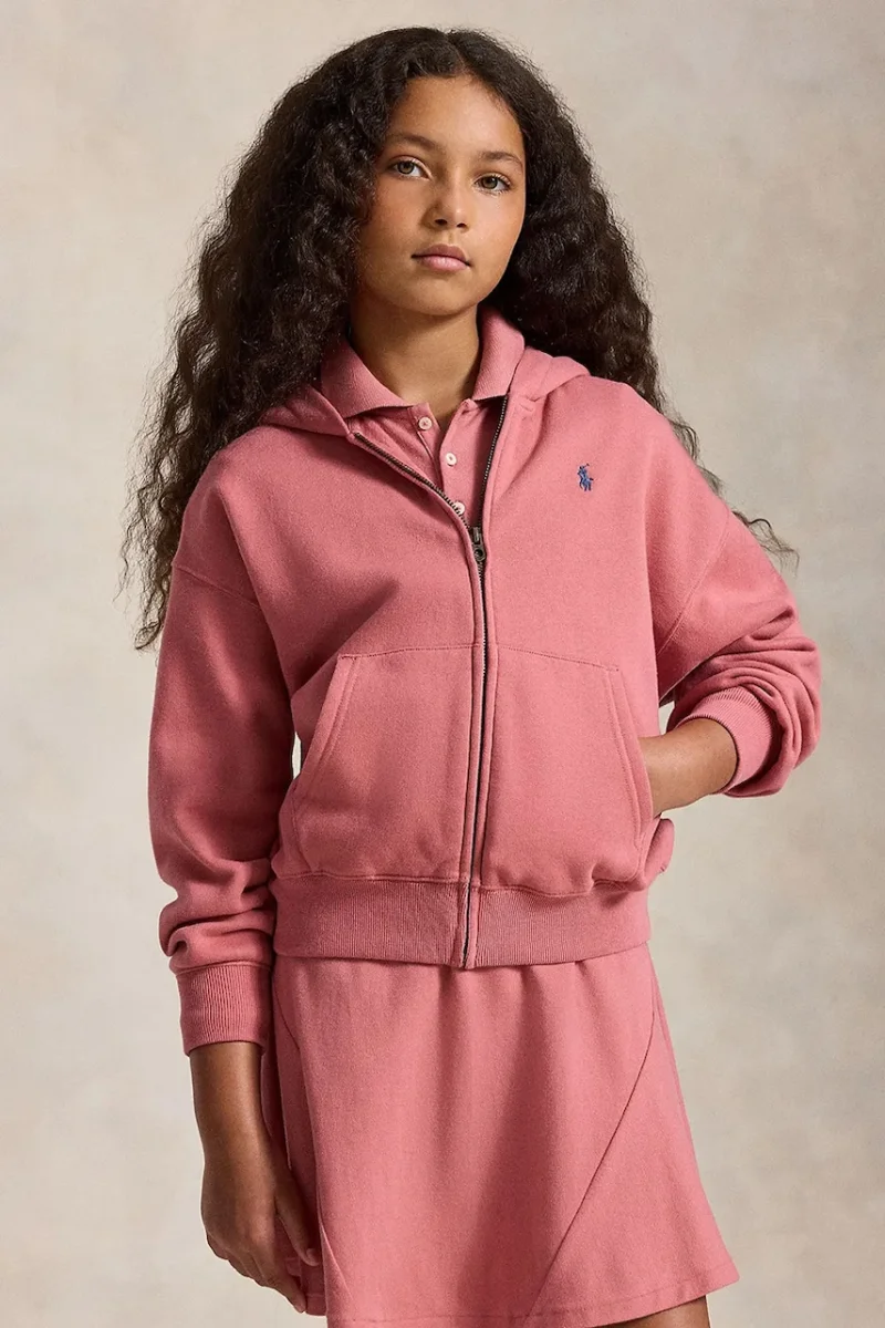 Polo Ralph Lauren hanorac cu fermoar și glugă pentru copii cu bumbac