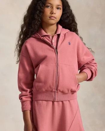 Polo Ralph Lauren hanorac cu fermoar și glugă pentru copii cu bumbac