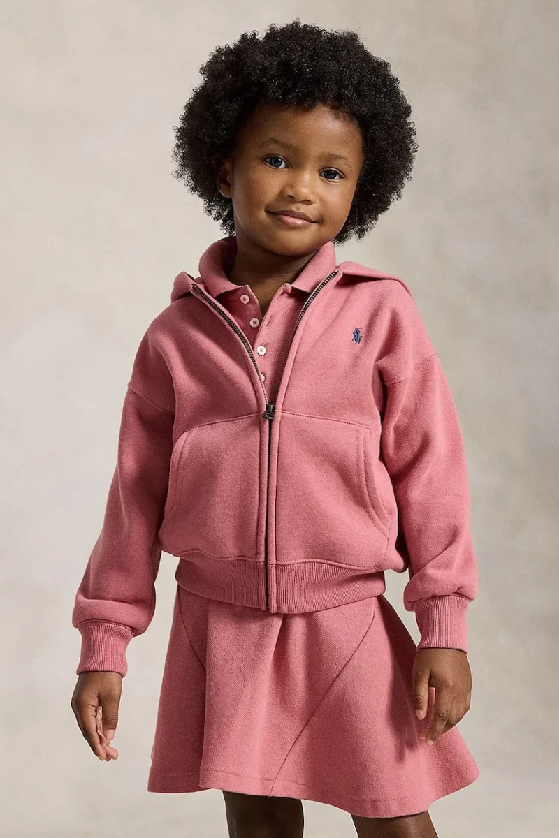 Polo Ralph Lauren hanorac cu fermoar și glugă pentru copii cu bumbac