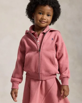 Polo Ralph Lauren hanorac cu fermoar și glugă pentru copii cu bumbac