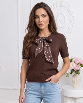 Bluza din tricot fin cu funda de...
