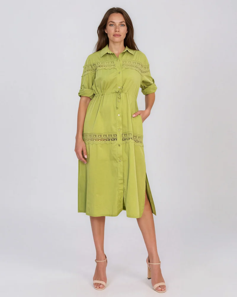 Rochie largă cu șiret în talie și broderie vernil - Unica S-L