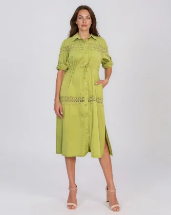 Rochie largă cu șiret în talie și broderie vernil - Unica S-L