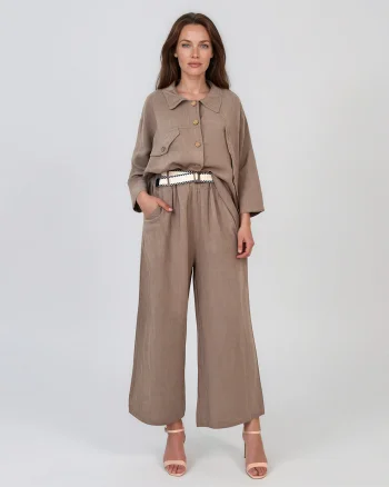 Pantaloni din in drepți curea textilă grej - Unica S-L
