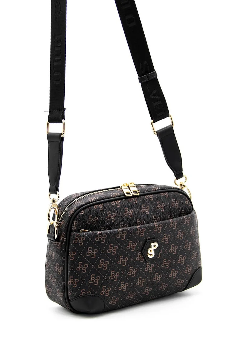 Geanta crossbody cu logo, Negru