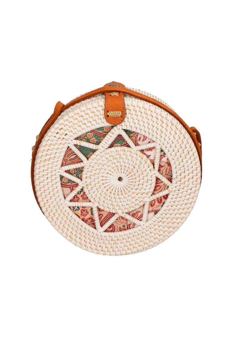 Geanta crossbody din paie, Alb fildes, Rosu inchis