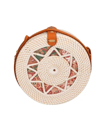 Geanta crossbody din paie, Alb fildes, Rosu inchis