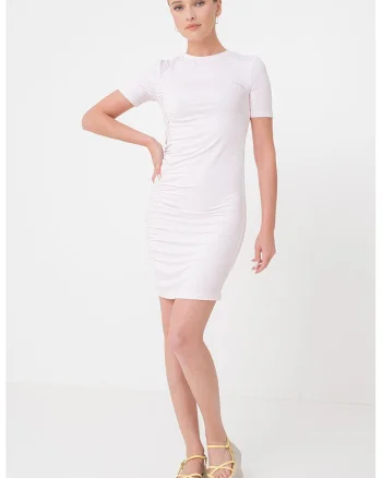Rochie bodycon cu maneci scurte, Roz deschis