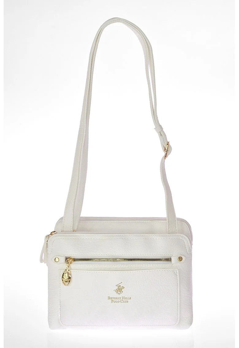 Geanta crossbody de piele ecologica cu doua compartimente, Alb