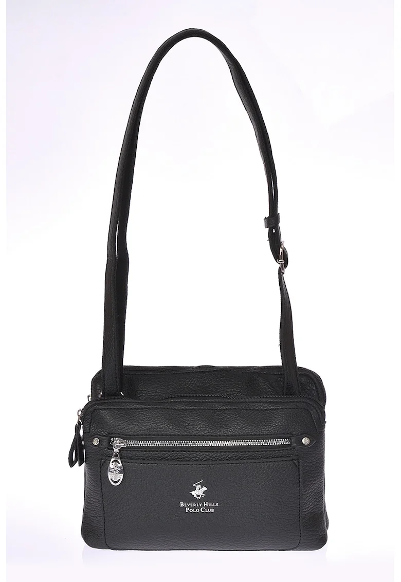Geanta crossbody de piele ecologica cu doua compartimente, Negru