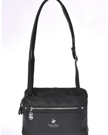 Geanta crossbody de piele ecologica cu doua compartimente, Negru