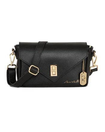 Geanta crossbody din piele cu sistem metalic, Negru