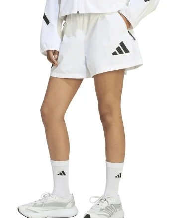 Pantaloni sport scurti cu talie inalta Z.N.E., Alb/Gri antracit