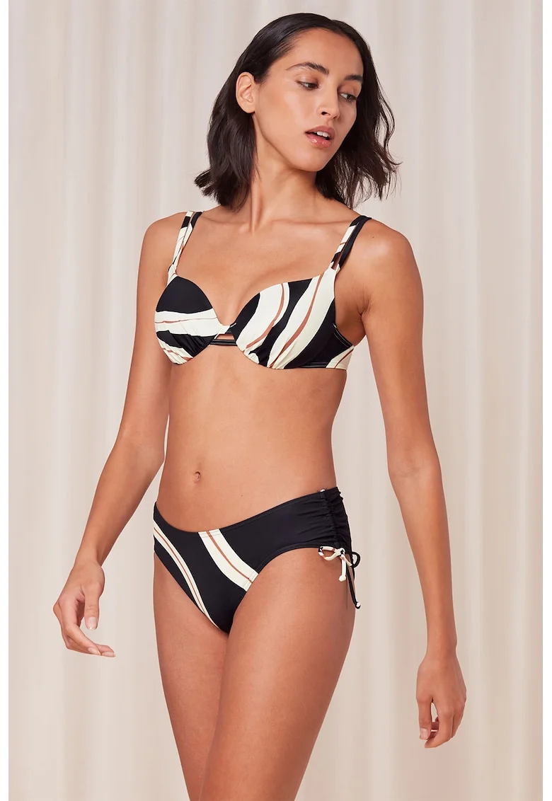 Sutien de baie cu model abstract, Negru/Maro scortisoara/Crem
