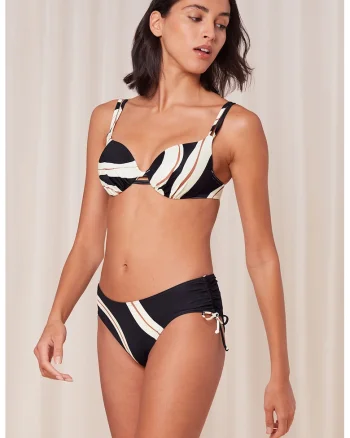 Sutien de baie cu model abstract, Negru/Maro scortisoara/Crem