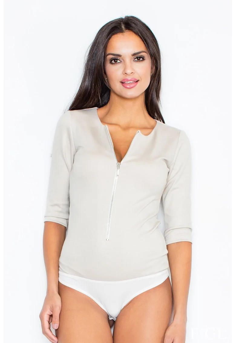 Body dama,  Poliester/Viscoza/Elastan, Cu fermoar, Bej,
