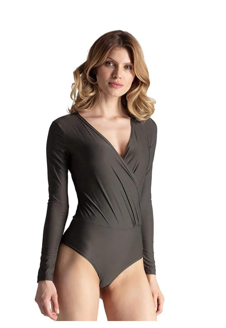 Bluza de tip body elegant  M648, masliniu, poliester, maneci lungi, pentru uz zilnic