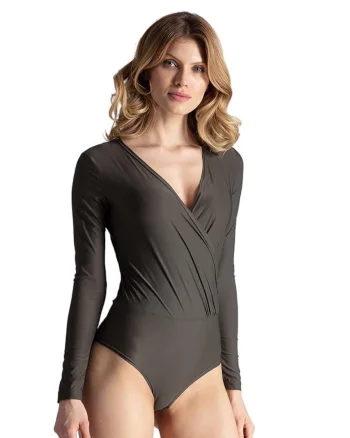 Bluza de tip body elegant  M648, masliniu, poliester, maneci lungi, pentru uz zilnic