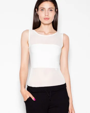 Body  bej, transparent, fara bretele, decolteu semicircular, poliester.