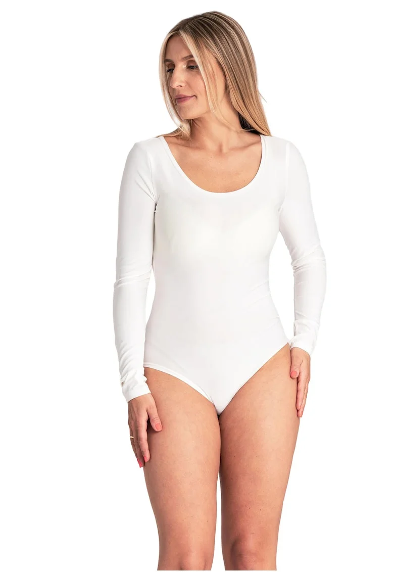 Body elegant  ecru, maneci lungi, material subtire, versatil, poliester,