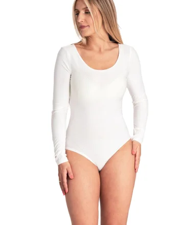Body elegant  ecru, maneci lungi, material subtire, versatil, poliester,