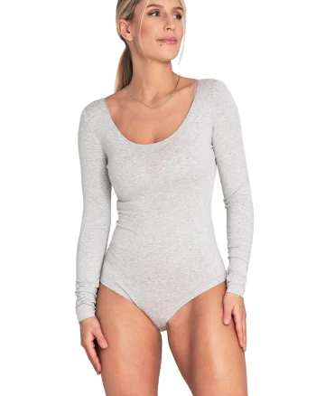 Body  gri, maneca lunga, viscoza/elastan,