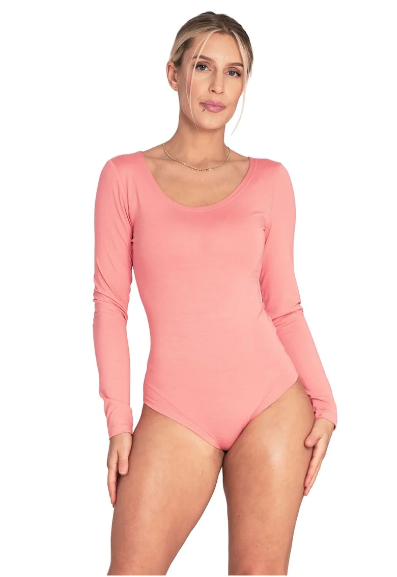 Body elegant  coral, maneca lunga, material placut, pentru femei, viscoza/elastan