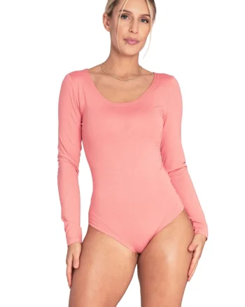 Body elegant  coral, maneca lunga, material placut, pentru femei, viscoza/elastan