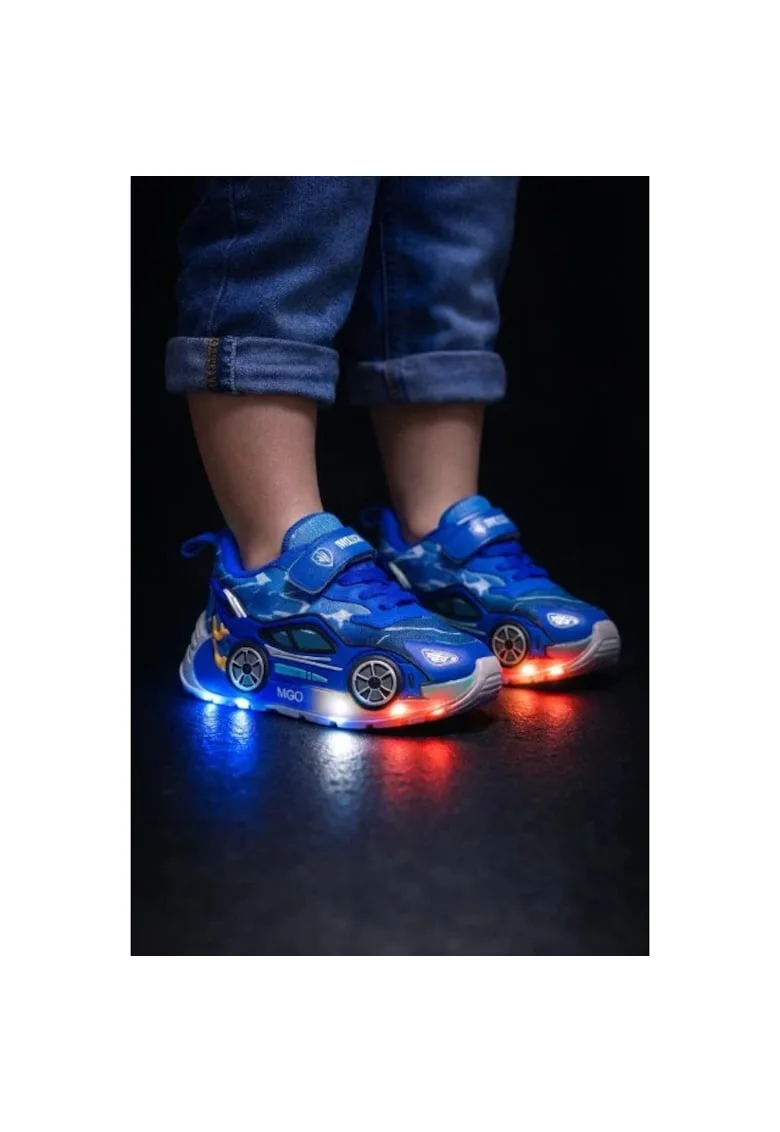 Adidasi cu luminite pentru baietei - masinuta albastra super led