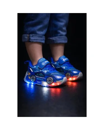Adidasi cu luminite pentru baietei - masinuta albastra super led