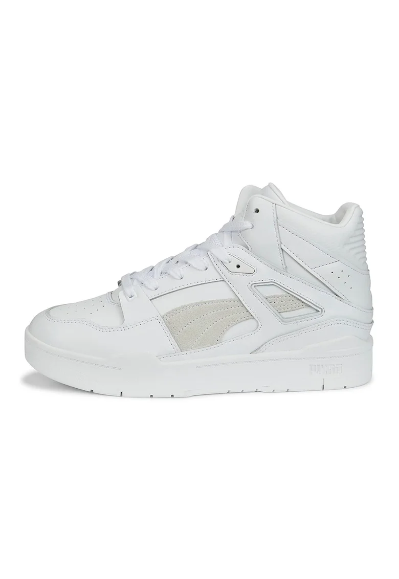 Pantofi sport mid-high de piele ecologica cu garnituri de piele intoarsa Slipstream, Alb optic