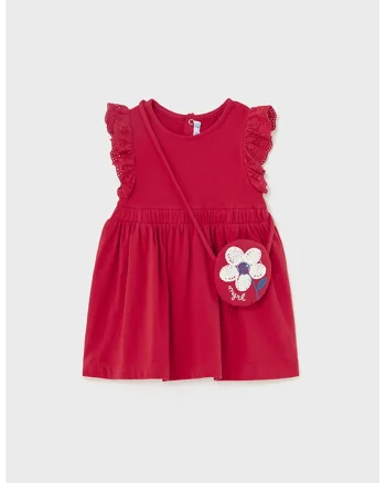 Rochie evazata cu geanta crossbody, Rosu inchis