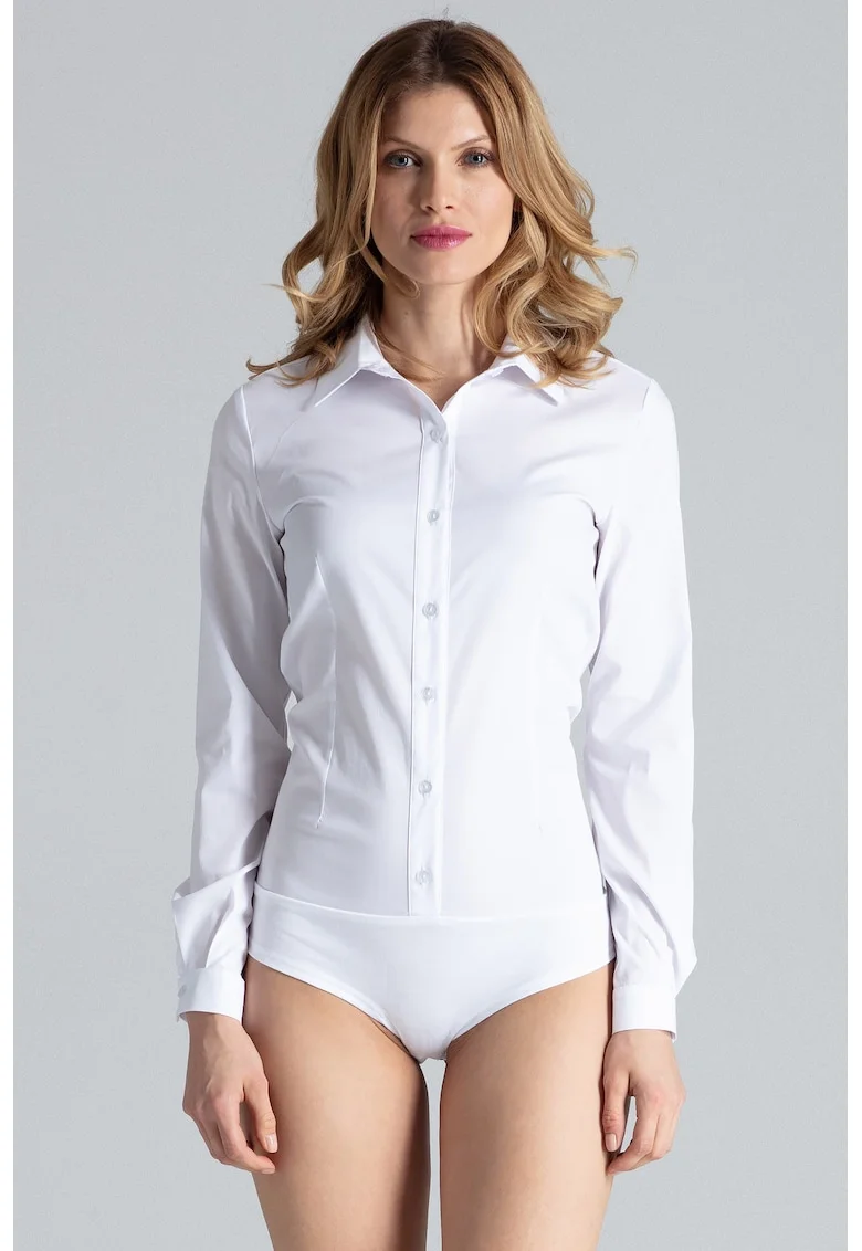Body  alb, bumbac, cu guler, regular fit