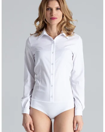 Body  alb, bumbac, cu guler, regular fit